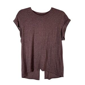 Lululemon Open‎ Back Split Hem Workout Top Heathered Plum Purple Short Sleeve